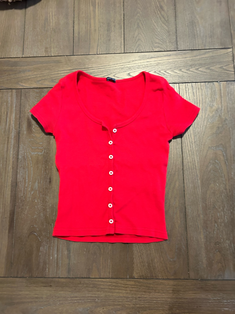 Brandy Melville Bright Red Short-Sleeve Button-Front Top